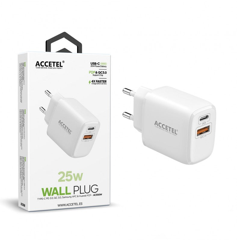 AC550W Cargador de Pared de Carga Rápida USB-A + USB-C