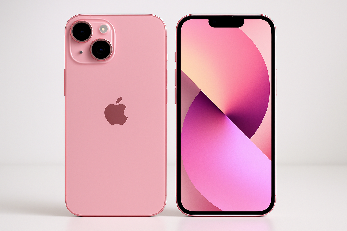 DOS IPHONE 14 ROSA, UNO QUE SE VEA LA PARTE DE ATRAS Y EL OTRO LA PANTALLA