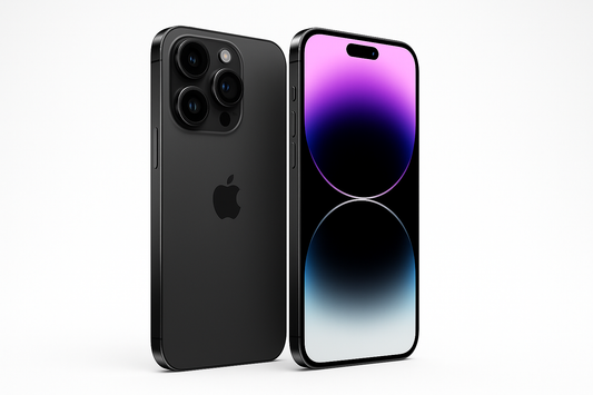 2 IPHONE 14 PRO MAX NEGRO, UNO DE ATRAS Y EL OTRO QUE SE VEA LA PANTALLA