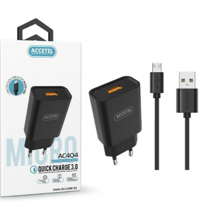 Cargador Pared Carga Rápida QC3.0 18W - Micro USB Negro