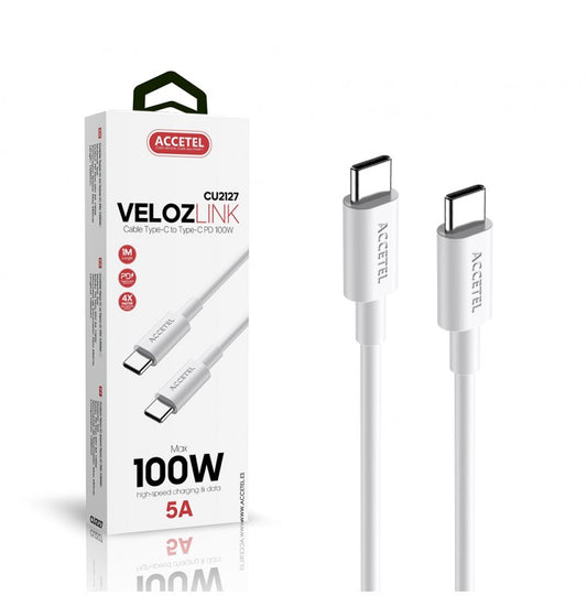 CU2127 Cable Carga Rápida 100W Type-C a Type-C Max.20V 5A (1M) Blanco