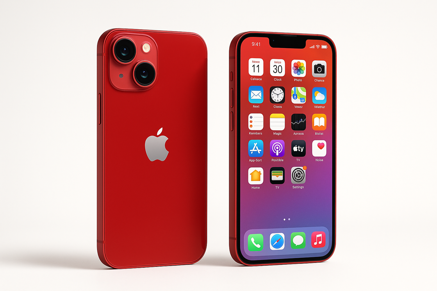 DOS IPHONE 14 ROJO, UNO QUE SE VEA LA PARTR DE ATRAS Y EL OTRO LA PANTALLA