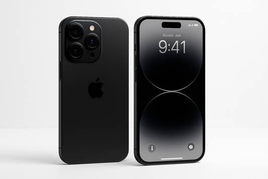 DOS IPHONE 15 PRO EN NEGRO, UNO QUE SE VEA LA PANTALLA Y EL OTRO EL DORSO